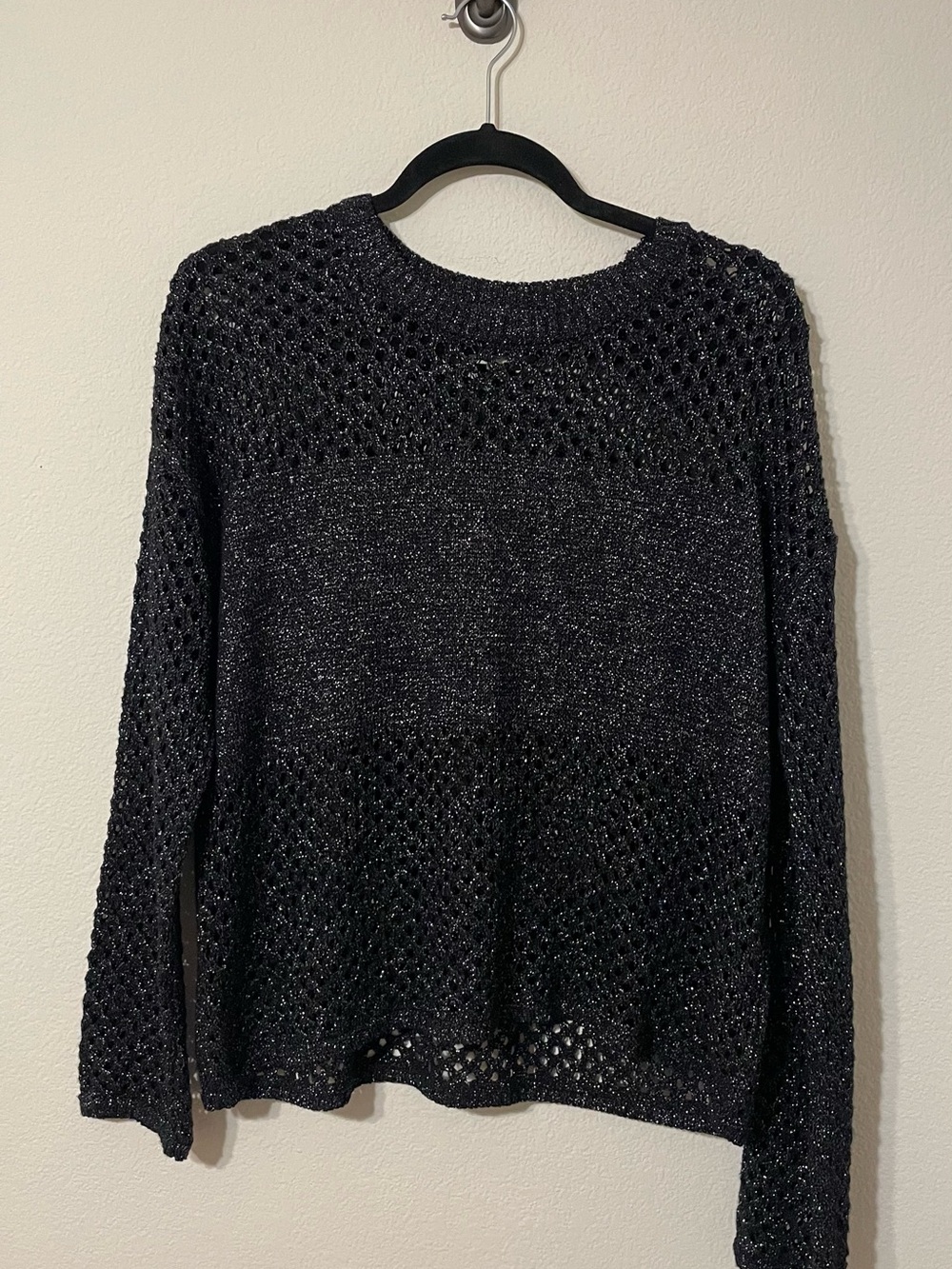 Anthropologie Pilcro Metallic Black Open Knit Shimmer Sweater Size S